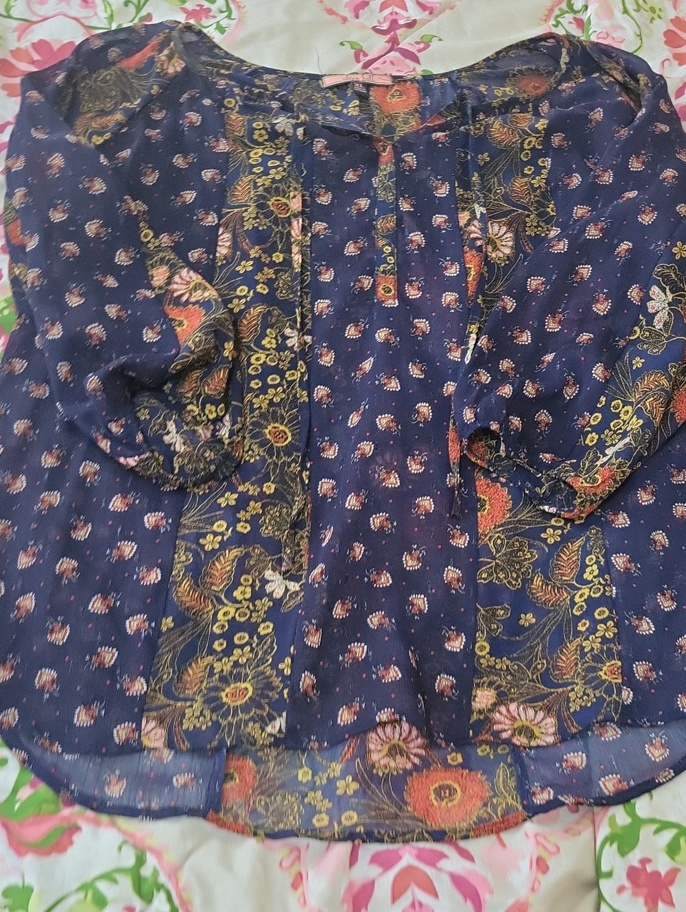 Kids Navy Floral Peasant Top - Unknown Brand